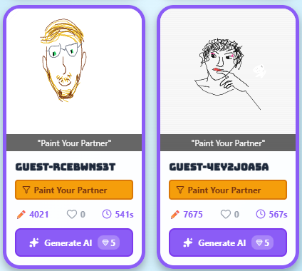 Two revealed portraits side by side, both drawn in loose sketchy line art